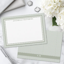 Sagegroene Gingham Plaid Persoonlijk Notitiekaartje