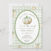 Sagegroene Gingham Pompoen Baby Shower Kaart (Voorkant)