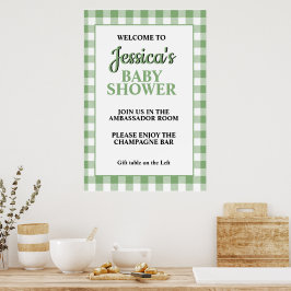 Sagegroene Gingham Schotse Baby Shower Welkom Poster