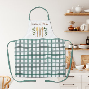 Sagegroene Gingham Schotse Ruitpatroon Keukenacces Schort