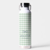 Sagegroene Gingham Strikke Monogram Waterfles (Voorkant)