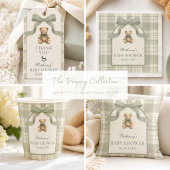 Sagegroene Gingham Teddybeer Baby Shower Kussen