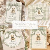 Sagegroene Gingham Teddybeer Baby Shower Kussen