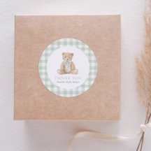 Sagegroene Gingham Teddybeer Baby Shower
