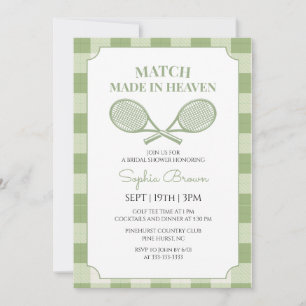 Sagegroene Gingham Tennis Bruiloftsborrel Kaart