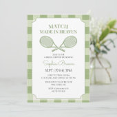 Sagegroene Gingham Tennis Bruiloftsborrel Kaart (Staand voorkant)