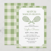 Sagegroene Gingham Tennis Bruiloftsborrel Kaart (Voorkant / Achterkant)