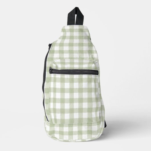 Sagegroene Gingham Trendy Sling Bag (Voorkant)