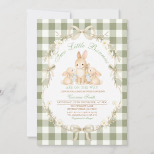 Sagegroene Gingham Tweeling Baby Shower Uitnodigin Kaart