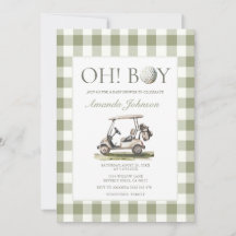 Sagegroene golfjongen babyshower uitnodiging