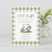Sagegroene golfjongen babyshower uitnodiging (Staand voorkant)