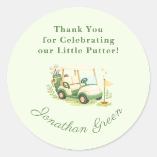 Sagegroene Golfkar Baby Shower Favor Ronde Sticker