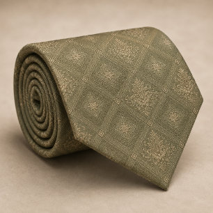 Sagegroene Gouden Diamanten Damast Koningsstijl Stropdas