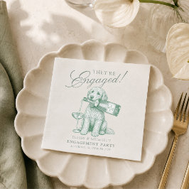 Sagegroene Gouden Doodle Champagne-verlovingsfeest Servet