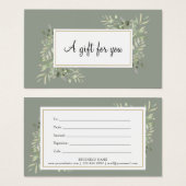 Sagegroene gouden groenbladeren zakelijk cadeaubew visitekaartje (Voorkant /achterkant)