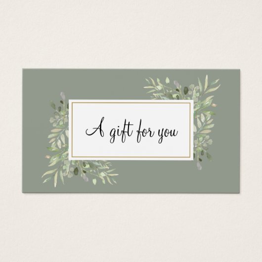 Sagegroene gouden groenbladeren zakelijk cadeaubew visitekaartje (Voorkant)