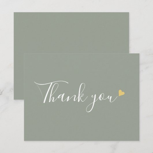 Sagegroene gouden hart script zakelijke bedankkaar briefkaart (Voorkant / Achterkant)