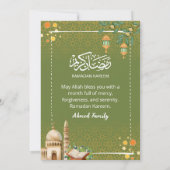 Sagegroene & Gouden Moskee Ramadan Iftar Uitnodigi Kaart (Achterkant)
