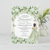 Sagegroene gouden prinsessenjurk Quinceanera Kaart (Staand voorkant)