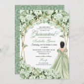 Sagegroene gouden prinsessenjurk Quinceanera Kaart (Voorkant / Achterkant)