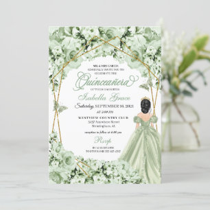Sagegroene gouden prinsessenjurk Quinceanera Kaart