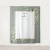Sagegroene gouden trouwfotobooth-achtergrond wandkleed (Voorkant)