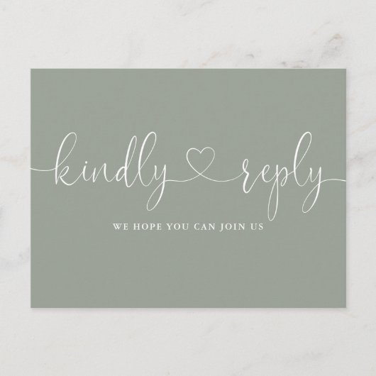 Sagegroene Hart Script Liedverzoek RSVP Uitnodiging Briefkaart (Voorkant)