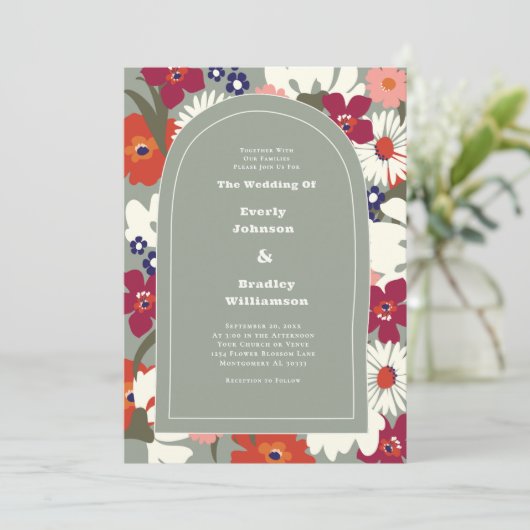 Sagegroene Herfst Bold Boho Retro Trouwdag Kaart (Staand voorkant)