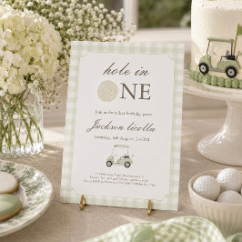 Sagegroene 'Hole in One' golf verjaardagsuitnodigi Kaart