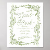 Sagegroene Hydrangea Gastboek Bord Poster (Voorkant)