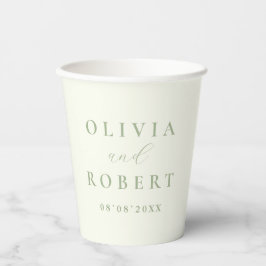 Sagegroene Ivoor Minimalistische Trouw Monogram Papieren Bekers