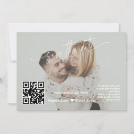 Sagegroene kalligrafie QR-code foto bruiloft   Save The Date