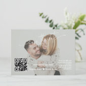 Sagegroene kalligrafie QR-code foto bruiloft Save The Date (Staand voorkant)