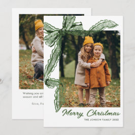 Sagegroene kant kerstboog lint 2 foto feestdagenkaart