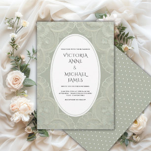 Sagegroene Kant Whimsical Vintage Trouwdag Kaart