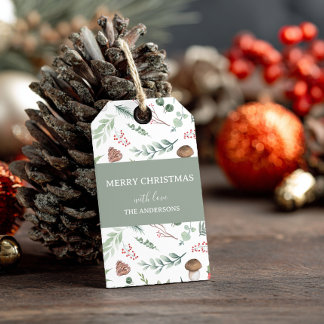 Sagegroene kerstcadeautag cadeaulabel