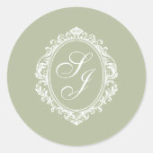 Sagegroene klassieke wapenschild monogram ronde sticker (Voorkant)