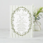 Sagegroene Konijn Baby Shower Uitnodiging (Staand voorkant)