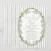 Sagegroene Konijn Baby Shower Uitnodiging (Voorkant / Achterkant)