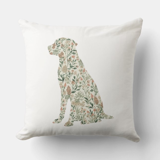 Sagegroene Labrador Retriever Wildflower Cottage Kussen (Voorkant)