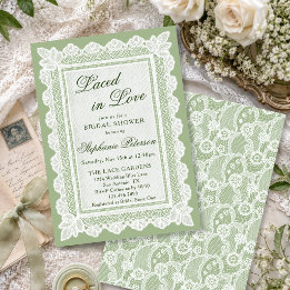 Sagegroene Lace Bruiloftsshower 'Laced in Love' Kaart