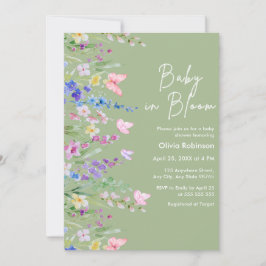 Sagegroene lente baby in bloei baby shower kaart