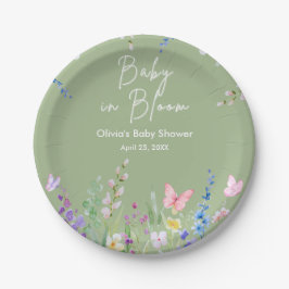 Sagegroene Lente Baby in Bloom Baby Shower Papieren Bordje