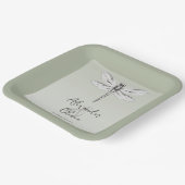 Sagegroene Libelle Bruiloft Papieren Bordje (Gebogen)