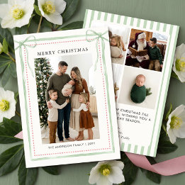 Sagegroene linten strik Kerst foto Feestdagenkaart