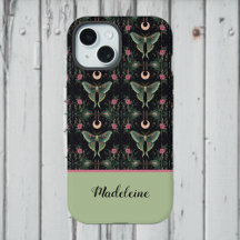 Sagegroene Luna Moths Maan Roze Bloemen Monogram