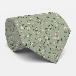 Sagegroene Madeliefjes Wilde Bloemen Persoonlijke  Stropdas