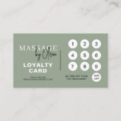 Sagegroene massagetherapeut QR-code loyaliteitskaa Klantenkaartje (Voorkant)