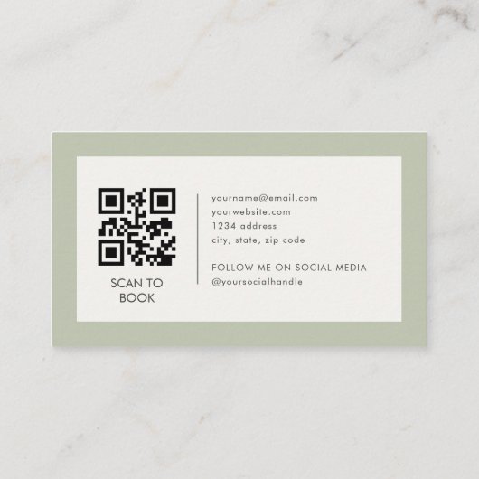 Sagegroene massagetherapeut QR-code Visitekaartje (Achterkant)