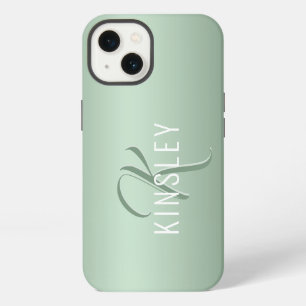 Sagegroene meisjesachtige script monogram naam mod iPhone 13 hoesje